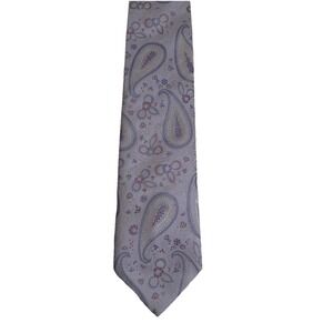 FEDERICO BERTARELLI Silk Tie Made in Italy LavanderPaisley Floral Necktie Formal